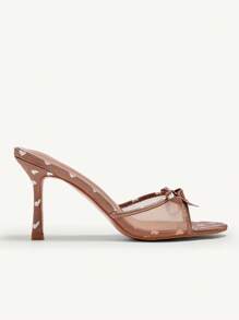 CUCCOO CHICEST Brown Heart Pattern Women's Mule High Heel Sandals Summer Shoes - Bronze - View 8
