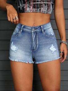 SHEIN ICON Damen lässige enge zerrissene 2YK High Street Low Waist Vintage Jeans Shorts