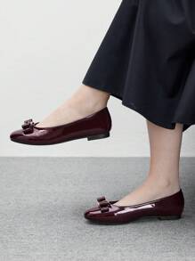 CUCCOO BIZCHIC Women Elegant Vintage Bow Decor Flats, Comfortable Office Commuting Shoes Spring Shoes Spring Break Easter - Coffee Brown - View 2