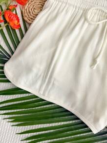 SHEIN Unity Short décontracté taille-ceinture de couleur unie pour femmes - Nude - Voir 7