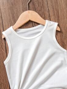 SHEIN Young Girls 2pcs Sets, Spring And Summer Wildeya New Retro Styles: Fashionable Casual Washed Blue Patchwork Red Retro Print Suspender Skirt With Apricot Camisole, Cute And Suitable For Outdoor Activities, Everyday Wear, And Ranch Life, School, Campus, College