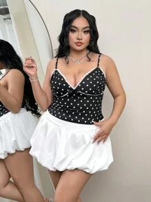 SHEIN ICON 大码黑色圆点蕾丝边吊带背心，适合情人节 - 黑與白 - 查看 5