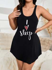Vestido casual sin mangas con estampado de letras minimalista y espalda de tirantes - Negro - Ver 4