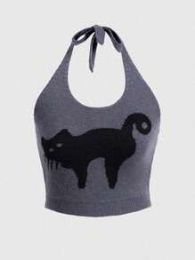 Women's Neck Tie Back Detail Knit Top