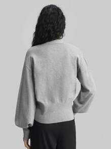 Ontre Women's V-Neck Long Sleeve Red Cardigan With Metal Buttons, New Year & Christmas Sweater - Grey - View 4