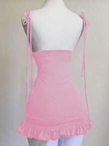 Flirla Vestido corto de mujer con cola de sirena y espalda descubierta de unicolor
