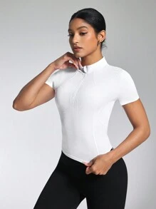 Easithlete Yoga & Tennis Slim-Fit White Half-Zip Short Sleeve Sports Sweatshirt - White - View 5