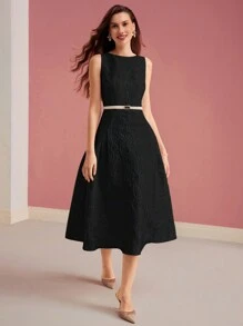 MOTF PREMIUM JACQUARD FIT & FLARE DRESS - Black - View 1