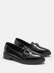 CUCCOO CURVES Giày Oxford đế dày, mũi nhọn, màu đen trơn, mũi kín, buộc dây, phong cách Anh, cỡ lớn, dành cho nữ, mọi mùa - màu đen - Xem 6