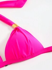 Swim Lushoire 2 件套女士性感吊带纯色比基尼套装，休闲优雅舒适度假泳装，适合夏季海滩度假 - 玫紅色 - 查看 5