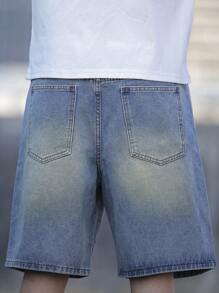 Manfinity Homme Men's Casual Pocket Plain Denim Shorts - Medium Wash - View 8