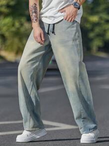 Manfinity Homme Jeans casual da uomo a gamba dritta con coulisse in vita - Blu - Visualizzare 4