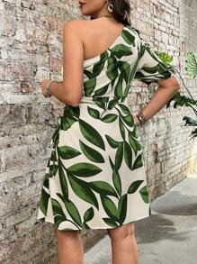 Breezaya Vestido de una sola manga corta con estampado de plantas hueco, ideal para primavera y verano, vestido largo elegante y de moda para salidas nocturnas, ropa de estar en casa de verano para mujeres, para el Día de San Patricio, fiestas, festivales, vacaciones de primavera, estilo bohemio, tallas grandes
