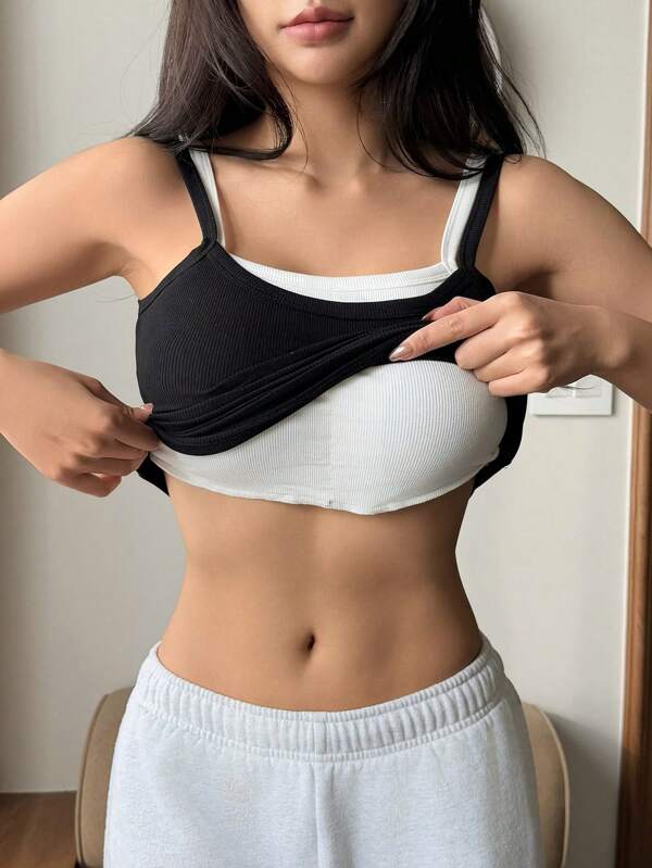 DAZY Débardeur ajusté bicolore avec soutien-gorge matelassé intégré