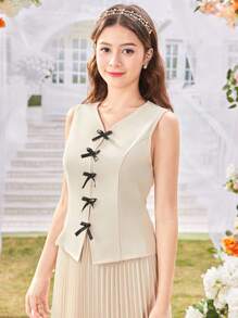 2 件套：优雅通勤蝴蝶结装饰百褶中长裙，适合少女