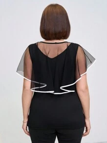 SHEIN Clasi 大码网眼披肩，优雅简约无袖休闲日常穿着 - 黑與白 - 查看 4