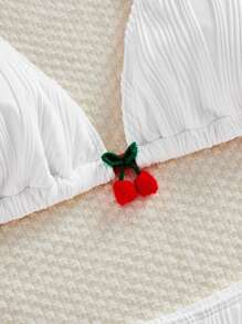 Swim Mod Textured Fabric Cherry Design Plus Size Women Vacation Swimwear Bikini Set, For Summer Beach - Multicolor - View 3