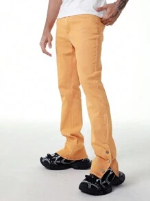 ROMWE MEN Street Life Jeans à jambe évasée et superposée décontractés pour hommes avec poches