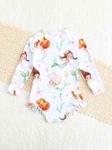 SHEIN Baby Girl Directional Print/Ruffled Edge/One-Piece Swimsuit - Multicolor - View 2