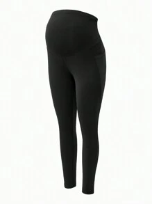 SHEIN 3pcs/Set Maternity Solid Color Adjustable Waist Leggings, Autumn/Winter Maternity Pants