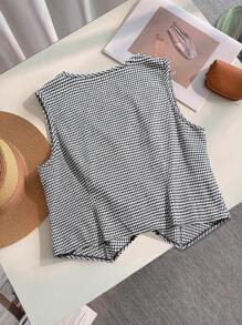 SHEIN LUNE Plus Size Front Button Sleeveless Houndstooth Casual Top