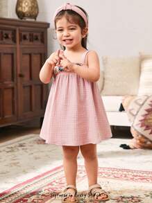 Cozy Pixies 钩编饰边细肩带束腰女婴连衣裙 - 粉色 - 查看 1