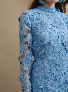 Anewsta Damen weißes langes Ärmelkleid mit Spitze und ausgeschnittenen Elementen