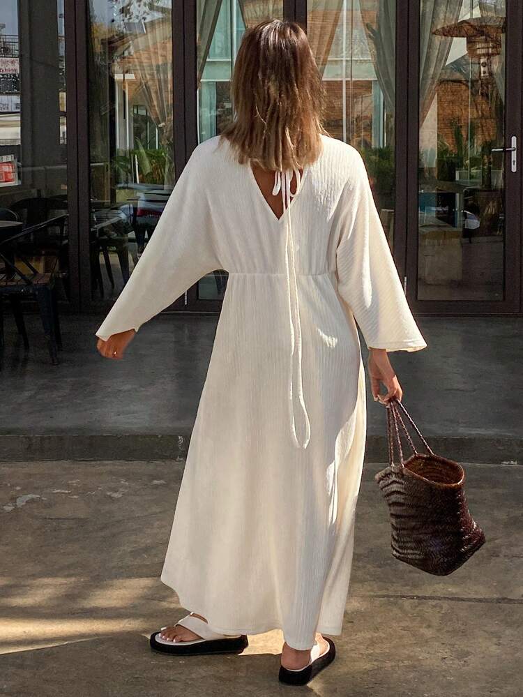 Knitted Casual Twist Design Loose Long Dress Loungewear Pajama