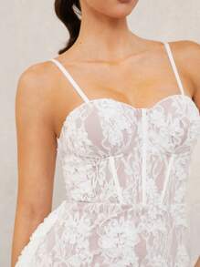 Lumalex Women's Mini Dress With Lace 3D Flowers, Spaghetti Straps, Flounce Trim