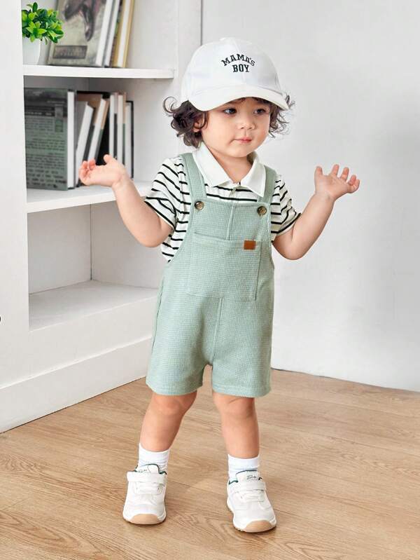 SHEIN Baby Decorative Buckle Strap Romper Shorts, Casual & Versatile For Baby Boy & Girl