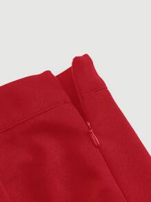 SHEIN MOD Women's Elegant Commuter Studded & Rhinestone Decor Side Slit Skirt - Red - View 3