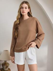 Ocili Leisure Women's Soft Waffle Knit Comfy Long Sleeve Off Shoulder Pajama Tops Casual Loungewear