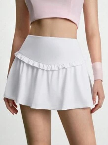 CourtClass Women's Ruffled Trim Sports Skirt, Spring/Summertennis Skirt - White - View 5