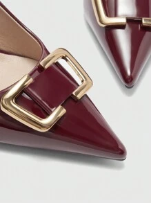 CUCCOO BIZCHIC Burgundy Block Heel Pointed Toe Fashionable High Heels For Women Spring Shoes Spring Break Easter - Burgundy - View 7