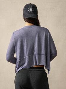 VARSITIE Long Sleeve Workout Top Crew Neck Long Sleeve Asymmetrical Hem Loose Casual Gray T-Shirt