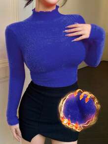 DAZY Spring/Summer New Fashion High Neck Fitted Women Office Wear T-Shirt