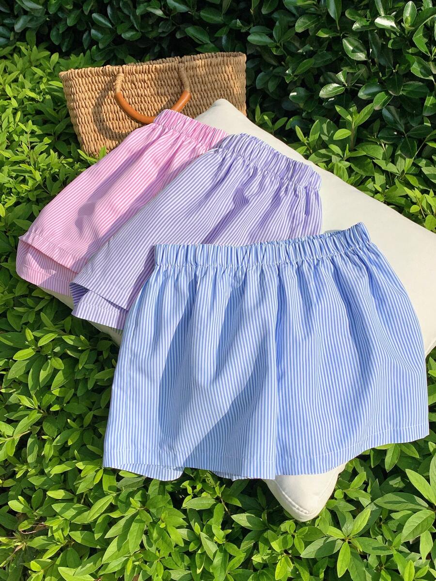 Comfortcana Set Celana Pendek Wanita Tenun Bergaris Aneka Warna - Purple - View 1