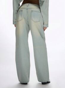 MISSGUIDED Pantalones vaqueros de pierna ancha con adornos de rhinestones Hotfix para fiestas, festivales y eventos de moda Y2K, ropa de club, jeans holgados, ropa de calle, danza y actuaciones - Azul - Ver 2