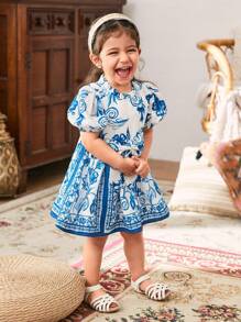 Cozy Pixies Váy ngắn tay họa tiết hoa cho bé gái, họa tiết bướm, váy công chúa in hoa nhiệt đới Boho mùa hè - Nhiều màu - Xem 7