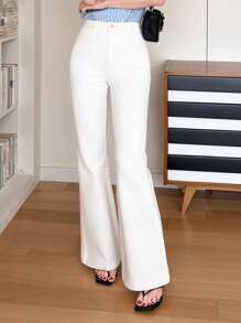 DAZY Women's Western Style Jeans - Solid Color Flare Leg Jeans - White - View 3