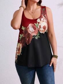 SHEIN LUNE Blouse décontractée à imprimé floral sans manches, grande taille grande, porter au quotidien