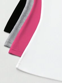SHEIN LUNE 4 件装女士纯色圆领短袖贴身汗衫 - 彩色 - 查看 5