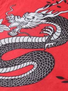 Manfinity EMRG Men's Fashionable Dragon And Floral Print Short Sleeve T-Shirt, For Chinese New Year