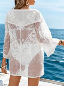 Breezaya Women Summer Beach Lace Trim Sheer Cardigan - White - View 6