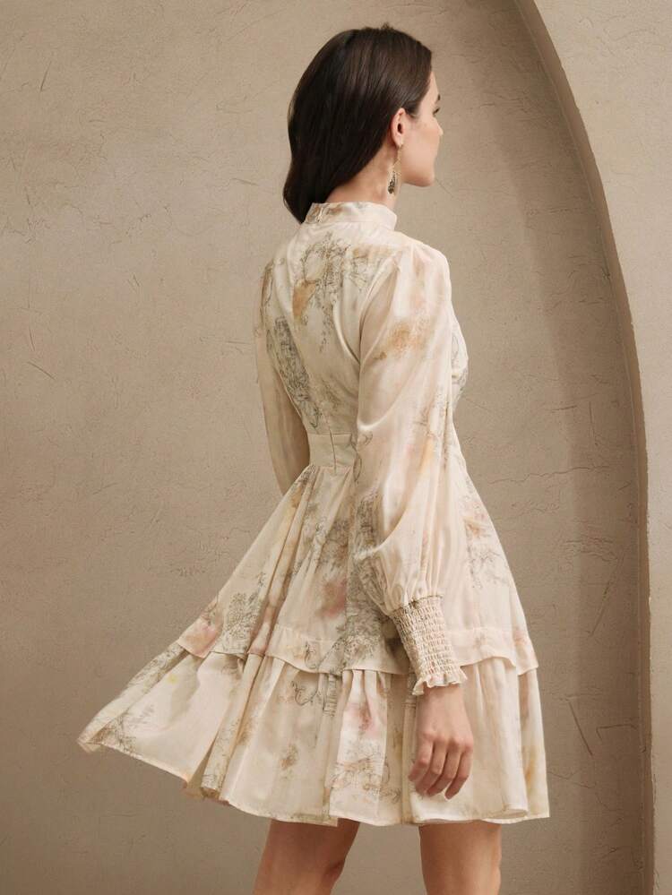 Ditsy Floral Long Sleeve Slim Fit Dress, Romantic Stylish Midi Dress, Spring Outfit For Women