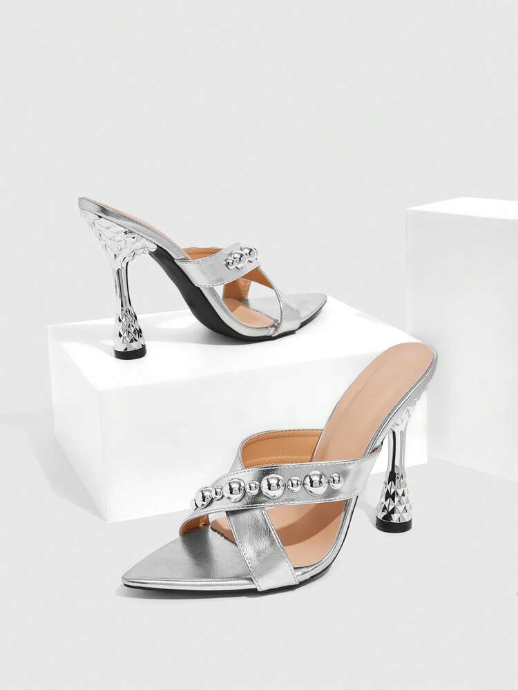 CUCCOO SZL Women's Pointed Toe Beaded Contrast Color High Heel Sandals, Suitable For Party And Occasion Spring Shoes Spring Break Easter Prom Heels