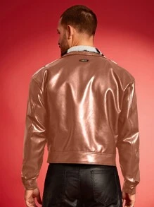 FeverCity Chaqueta de manga larga con estampado de vaca, de piel sintética y peluda para hombre