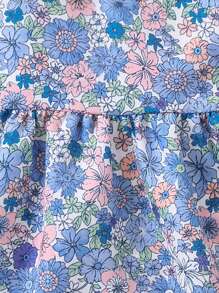 Baby Girl Peter Pan Collar Short Sleeve Floral Print Casual Dress