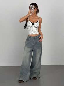 Chiquease Women's Ditsy Floral V-Neck Spliced Ruffle Bow Strap Cami Top - White - View 4