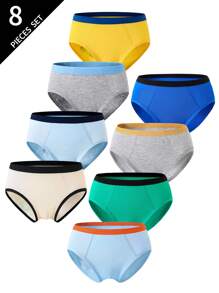 8 件装小男孩恐龙印花舒适时尚平角内裤，100% 纯棉 - 彩色 - 查看 2